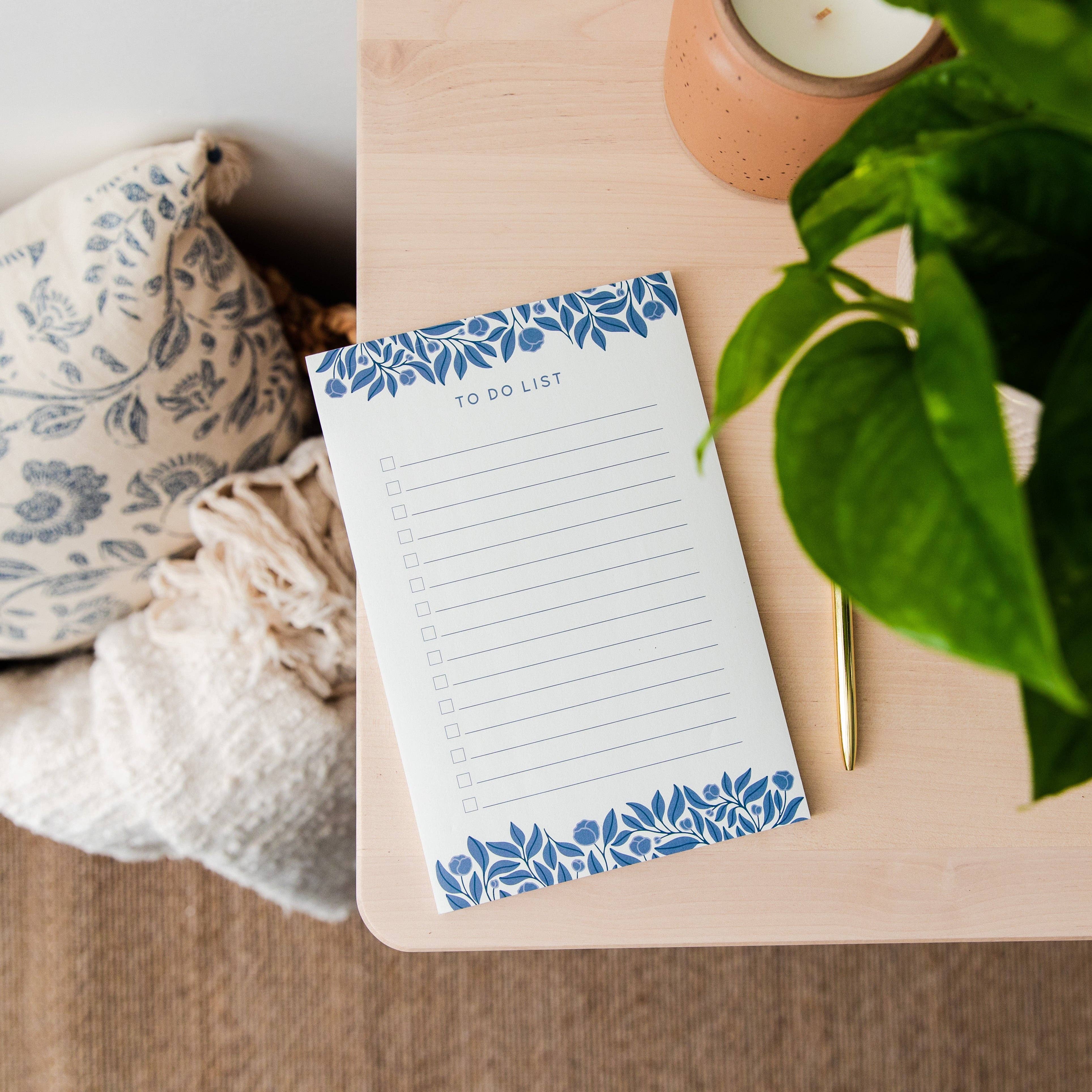 French Blue Floral To Do List Notepad